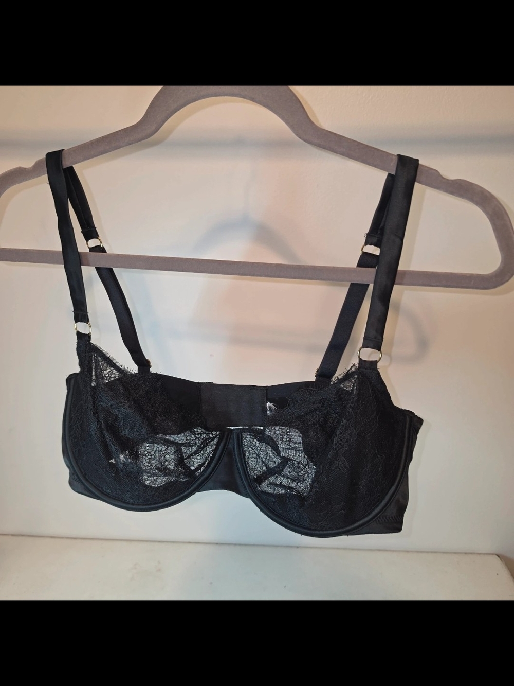 Victoria's Secret Black Lace Balconette Bra Size Tag Missing